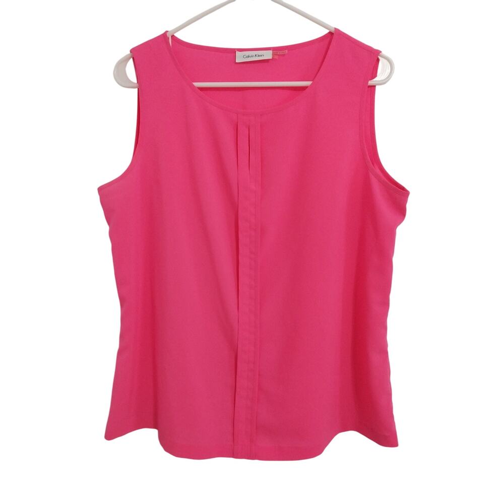 Calvin Klein Womens Size L Hot Pink Tank Top Key Hole Polyester Spandex